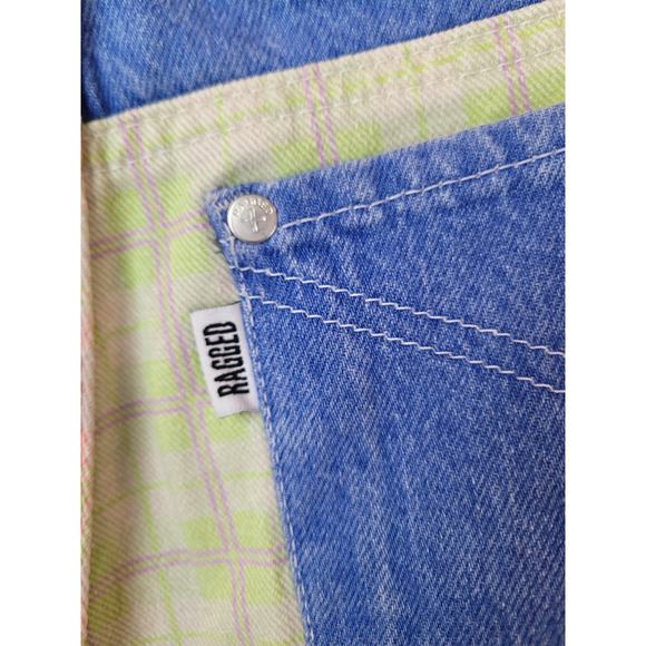 The Ragged Priest Jeans Patchwork Checkered Jeans Lime Green Salmon Blue Sz 26 - Picture 8 of 11